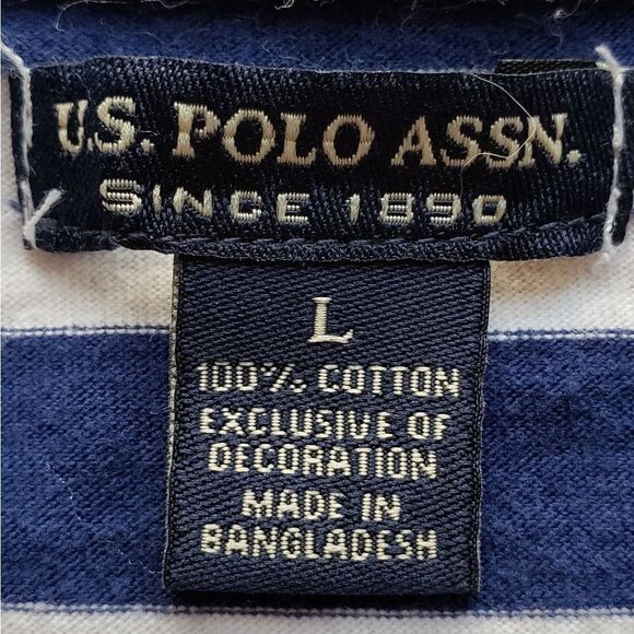 🔺️US Polo Assn Blue & White Stripe Vneck Short Sleeve Top Large - Picture 7 of 8